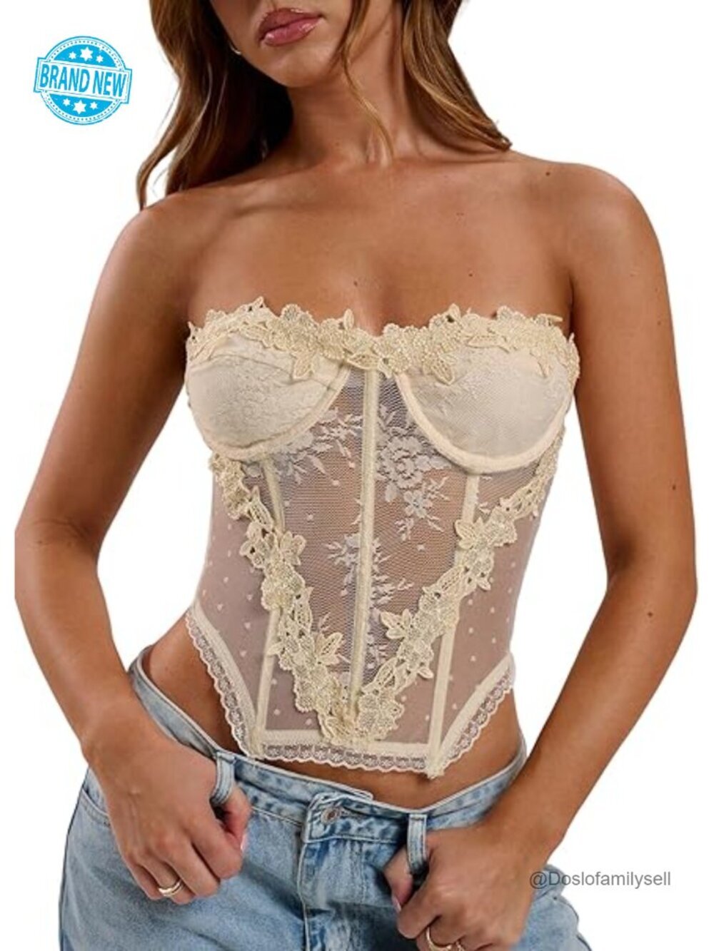 Lace Strapless Tube Top Mesh See Through Bandeau Corset Party Club Crop Top